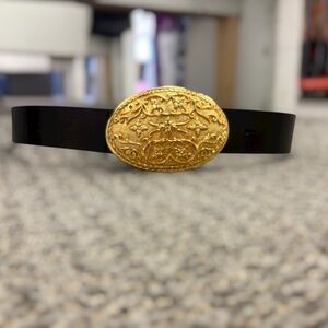 St. John Black Belt with Ornate Italian Brass Buckle